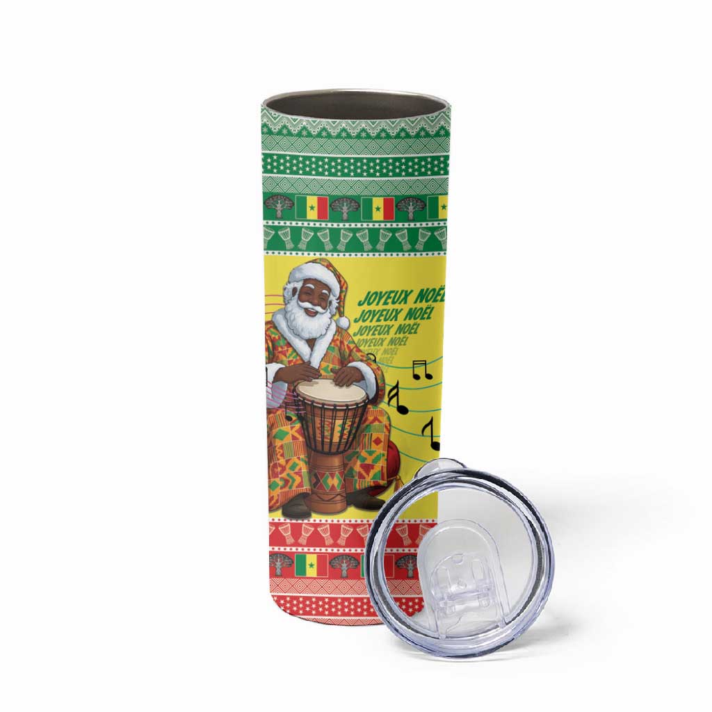 Afro Chirstmas in Senegal Skinny Tumbler Black Santa Playing Djembe Drum - African Pride