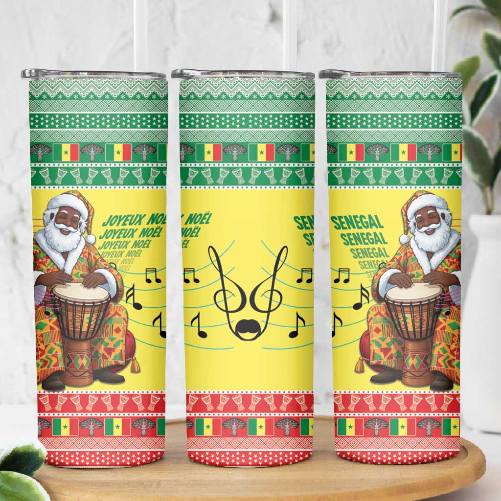 Afro Chirstmas in Senegal Skinny Tumbler Black Santa Playing Djembe Drum - African Pride