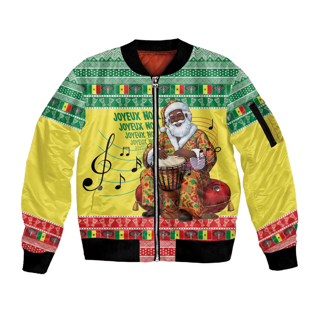 Afro Chirstmas in Senegal Sleeve Zip Bomber Jacket Black Santa Playing Djembe Drum - African Pride