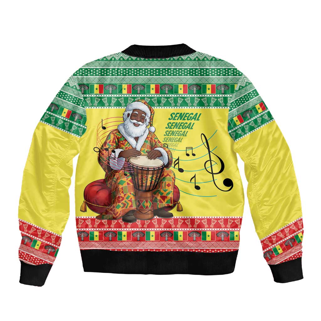 Afro Chirstmas in Senegal Sleeve Zip Bomber Jacket Black Santa Playing Djembe Drum - African Pride