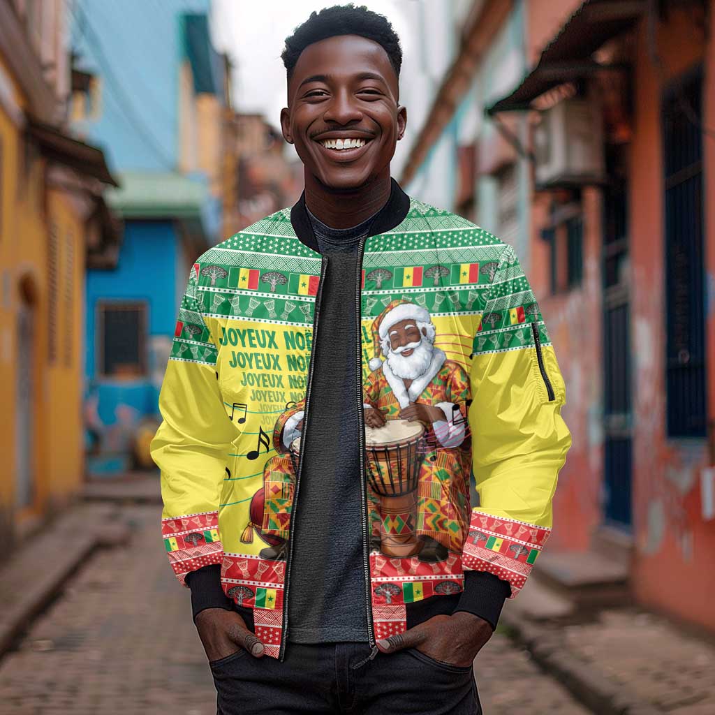 Afro Chirstmas in Senegal Sleeve Zip Bomber Jacket Black Santa Playing Djembe Drum - African Pride