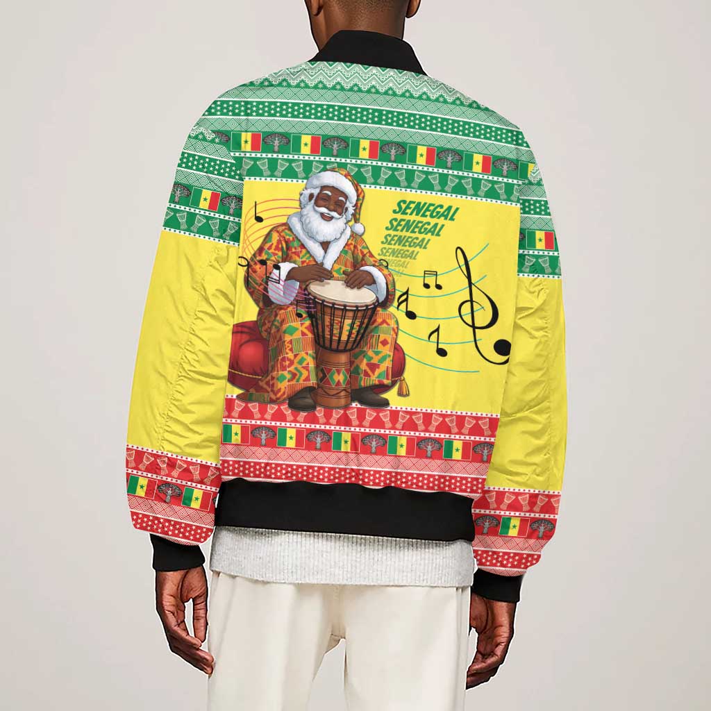 Afro Chirstmas in Senegal Sleeve Zip Bomber Jacket Black Santa Playing Djembe Drum - African Pride