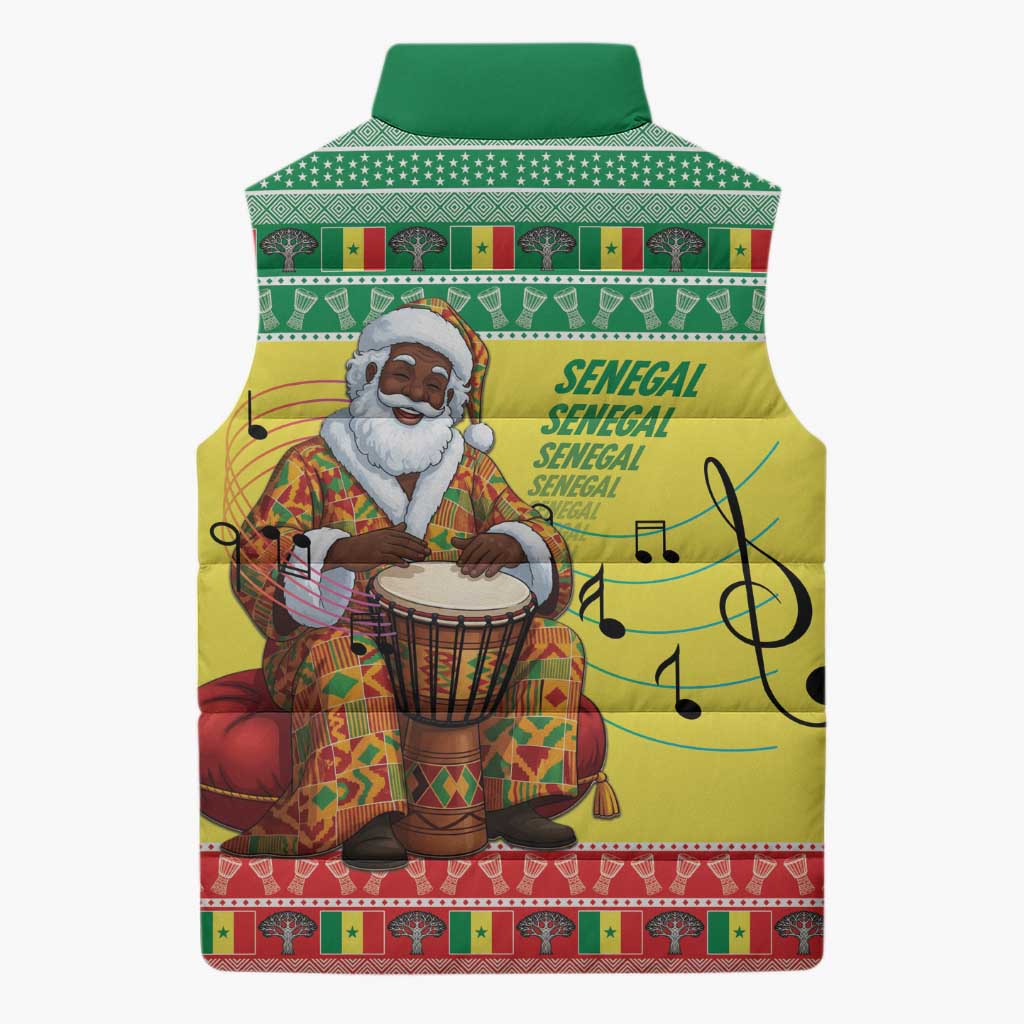 Senegal Christmas Sleeveless Puffer Jacket Black Santa Playing Djembe Drum