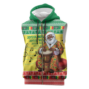 Afro Chirstmas in Senegal Sleeveless Zip Hoodie Black Santa Playing Djembe Drum - African Pride