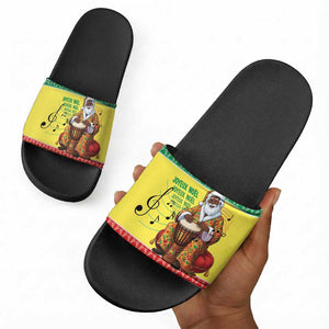 Senegal Christmas Slide Sandals Black Santa Playing Djembe Drum