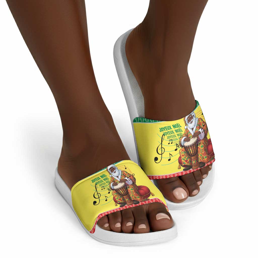 Senegal Christmas Slide Sandals Black Santa Playing Djembe Drum