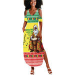 Afro Chirstmas in Senegal Summer Maxi Dress Black Santa Playing Djembe Drum - African Pride