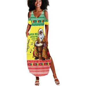 Afro Chirstmas in Senegal Summer Maxi Dress Black Santa Playing Djembe Drum - African Pride