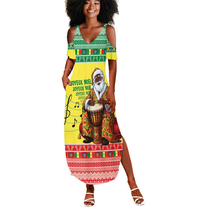 Afro Chirstmas in Senegal Summer Maxi Dress Black Santa Playing Djembe Drum - African Pride