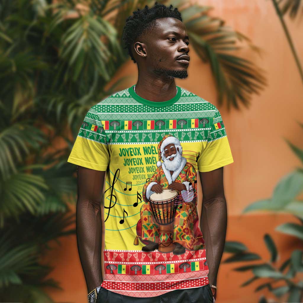 Afro Chirstmas in Senegal T shirt Black Santa Playing Djembe Drum - African Pride