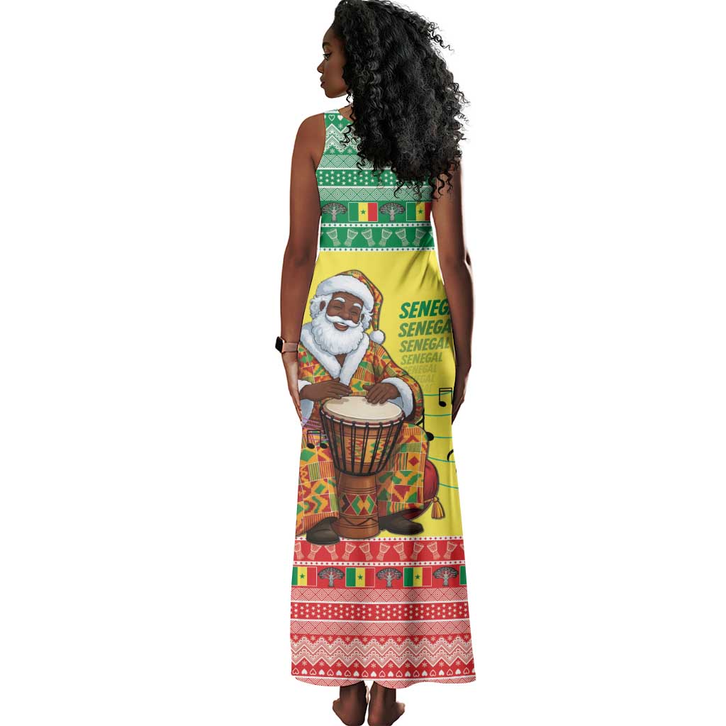 Afro Chirstmas in Senegal Tank Maxi Dress Black Santa Playing Djembe Drum - African Pride
