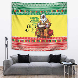 Afro Chirstmas in Senegal Tapestry Black Santa Playing Djembe Drum - African Pride