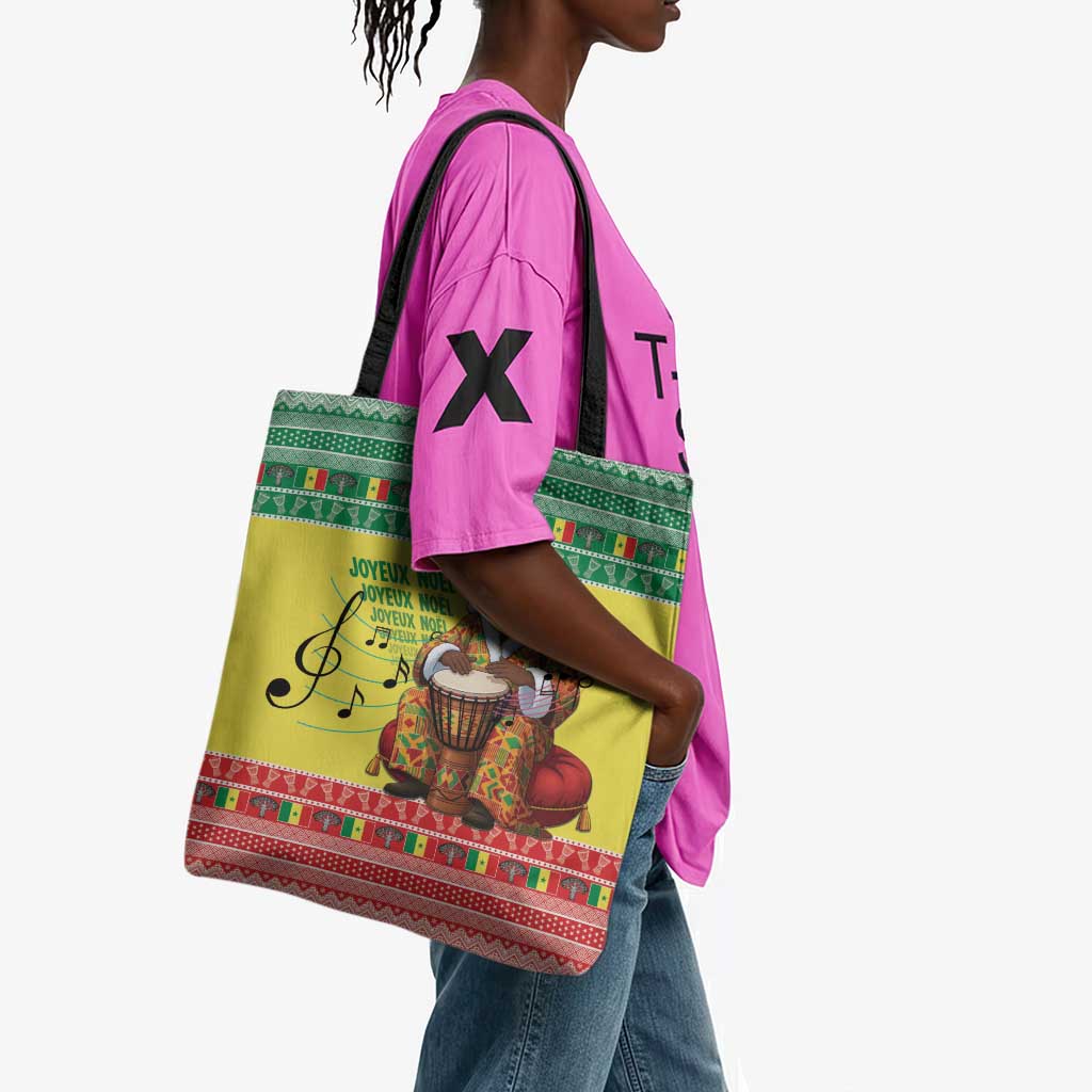 Senegal Christmas Tote Bag Black Santa Playing Djembe Drum