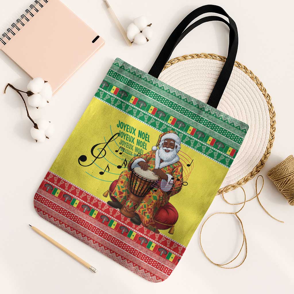 Senegal Christmas Tote Bag Black Santa Playing Djembe Drum