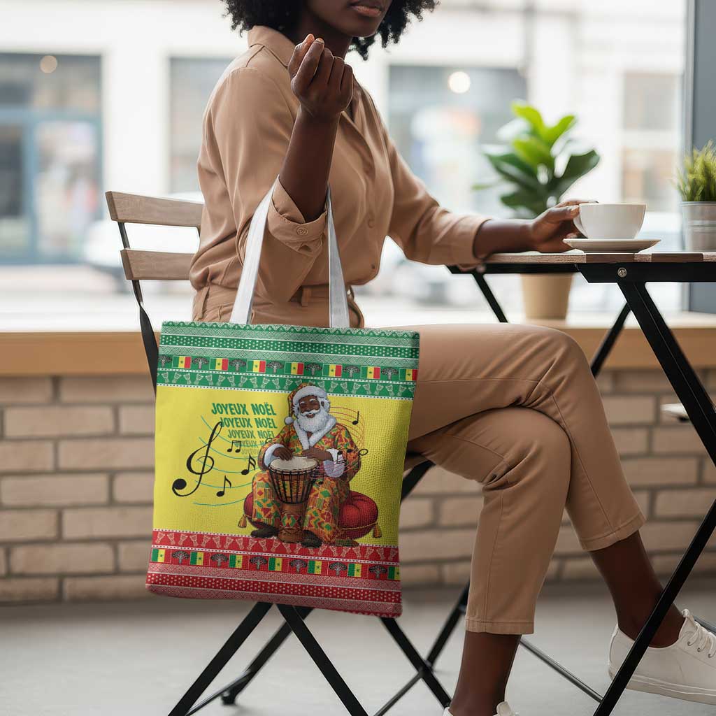 Senegal Christmas Tote Bag Black Santa Playing Djembe Drum