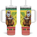 Afro Chirstmas in Senegal Tumbler With Handle Black Santa Playing Djembe Drum - African Pride