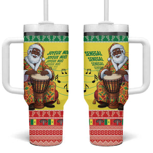 Afro Chirstmas in Senegal Tumbler With Handle Black Santa Playing Djembe Drum - African Pride