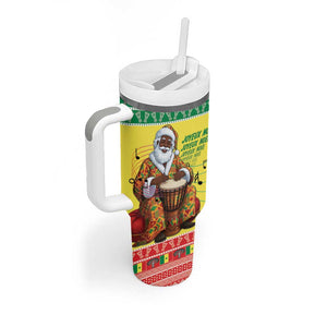 Afro Chirstmas in Senegal Tumbler With Handle Black Santa Playing Djembe Drum - African Pride