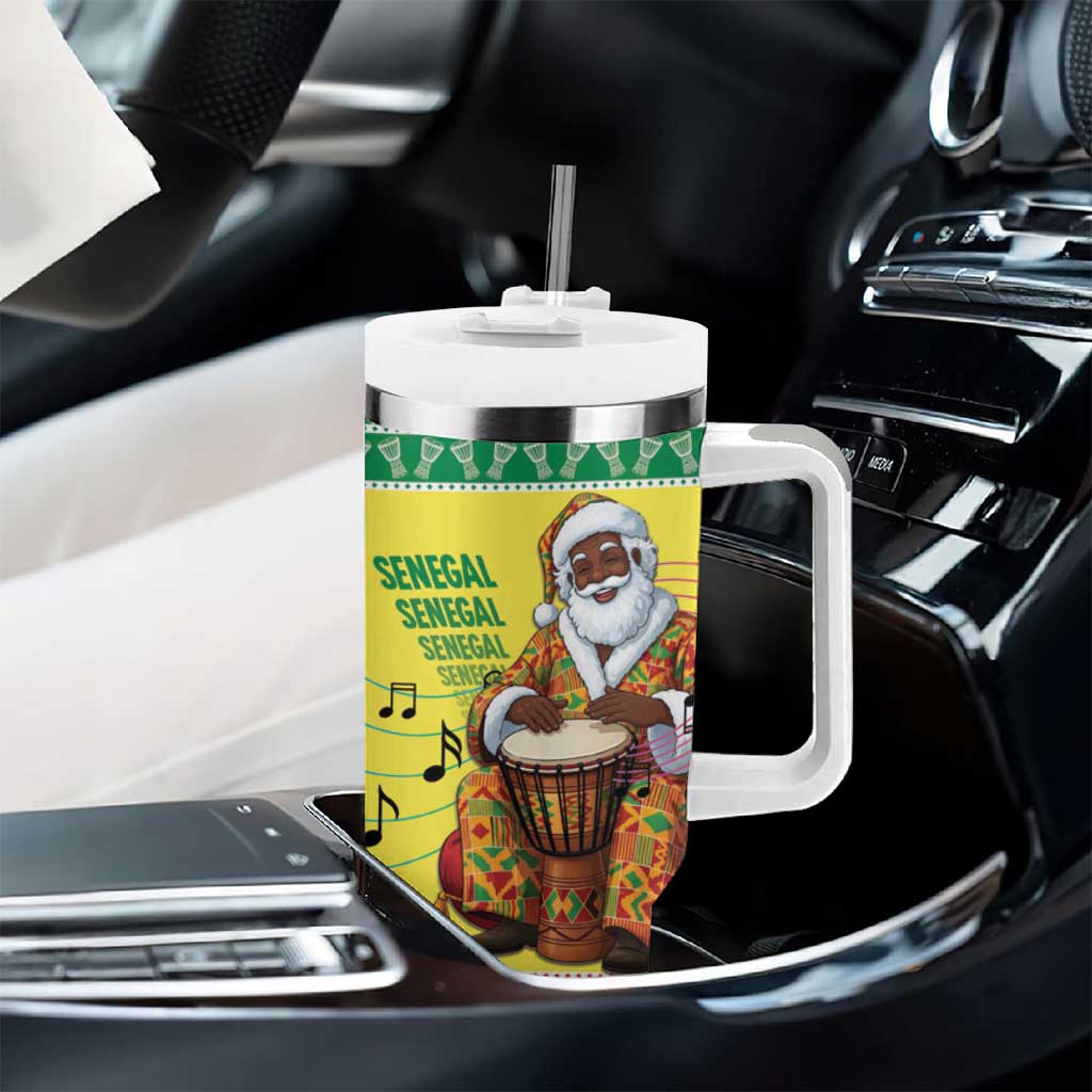 Afro Chirstmas in Senegal Tumbler With Handle Black Santa Playing Djembe Drum - African Pride