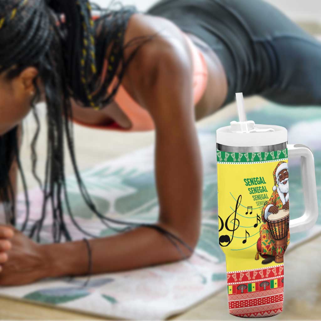 Afro Chirstmas in Senegal Tumbler With Handle Black Santa Playing Djembe Drum - African Pride