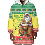 Afro Chirstmas in Senegal Wearable Blanket Hoodie Black Santa Playing Djembe Drum - African Pride