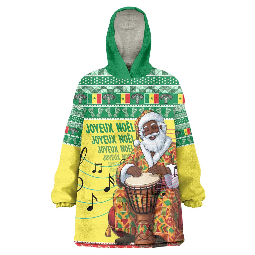 Afro Chirstmas in Senegal Wearable Blanket Hoodie Black Santa Playing Djembe Drum - African Pride