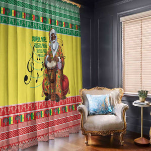 Afro Chirstmas in Senegal Window Curtain Black Santa Playing Djembe Drum - African Pride