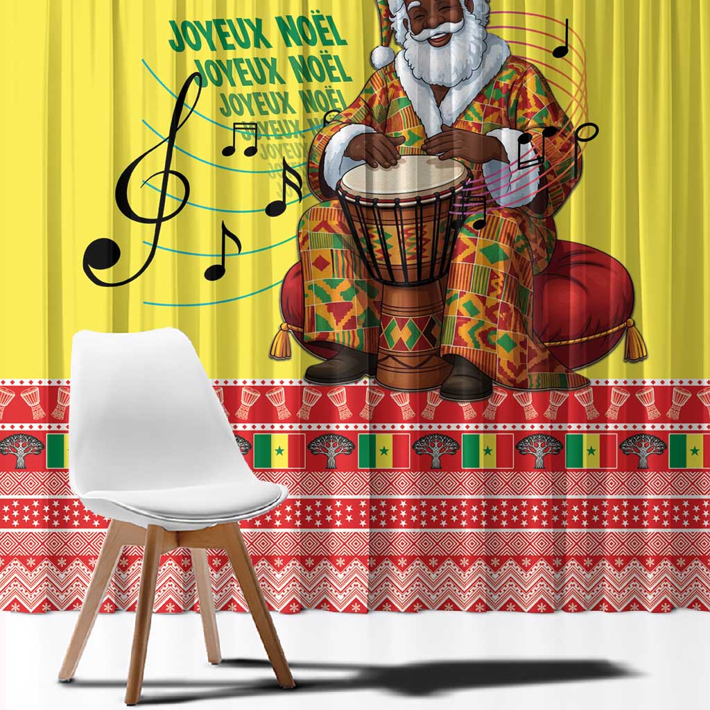 Afro Chirstmas in Senegal Window Curtain Black Santa Playing Djembe Drum - African Pride