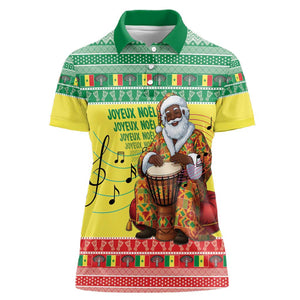 Afro Chirstmas in Senegal Women Polo Shirt Black Santa Playing Djembe Drum - African Pride