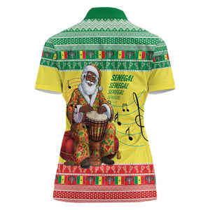 Afro Chirstmas in Senegal Women Polo Shirt Black Santa Playing Djembe Drum - African Pride