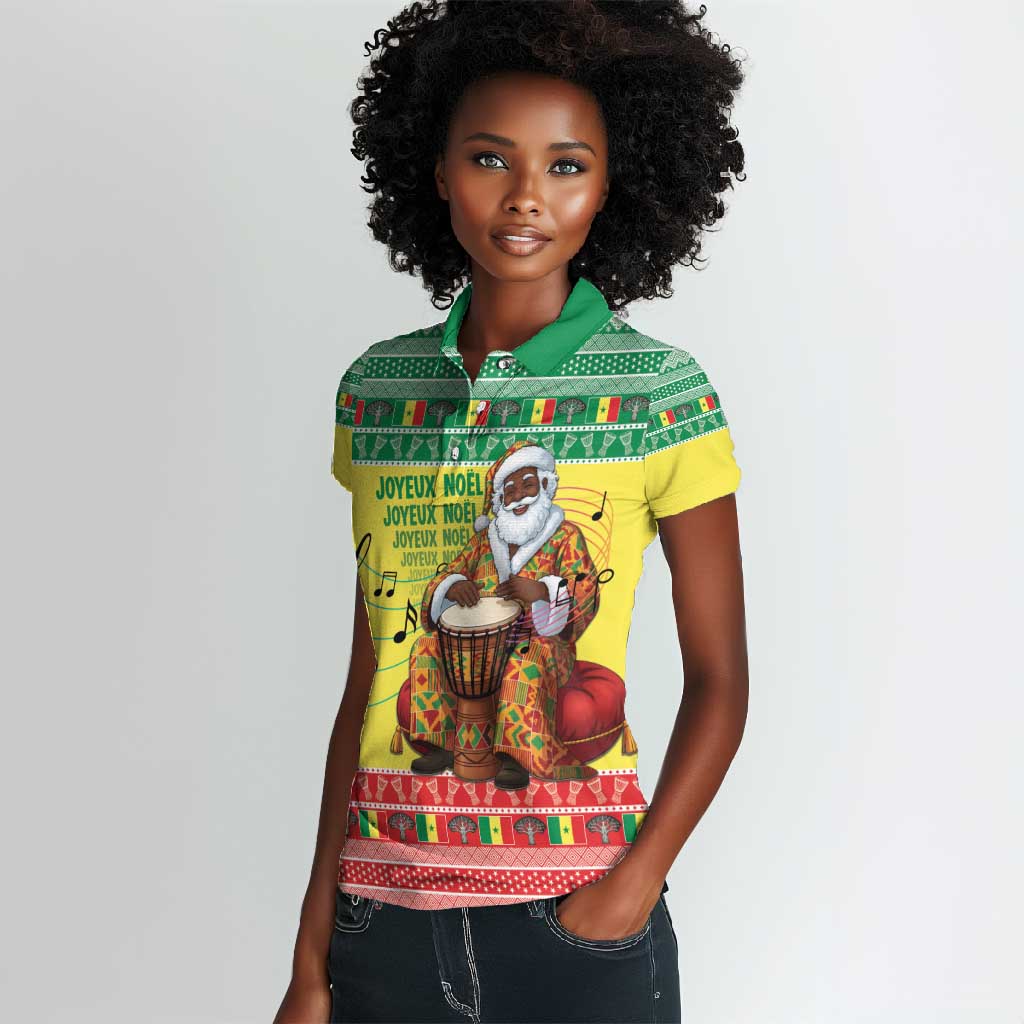 Afro Chirstmas in Senegal Women Polo Shirt Black Santa Playing Djembe Drum - African Pride