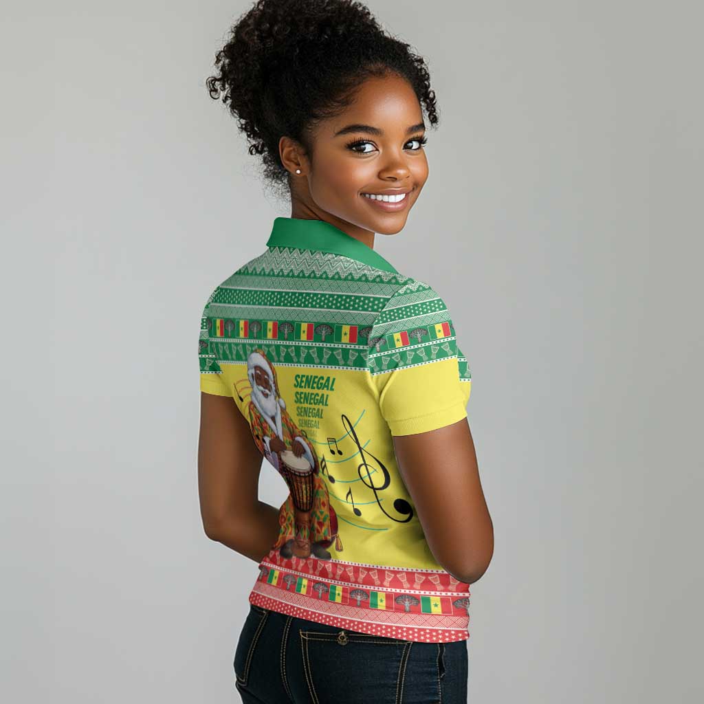 Afro Chirstmas in Senegal Women Polo Shirt Black Santa Playing Djembe Drum - African Pride