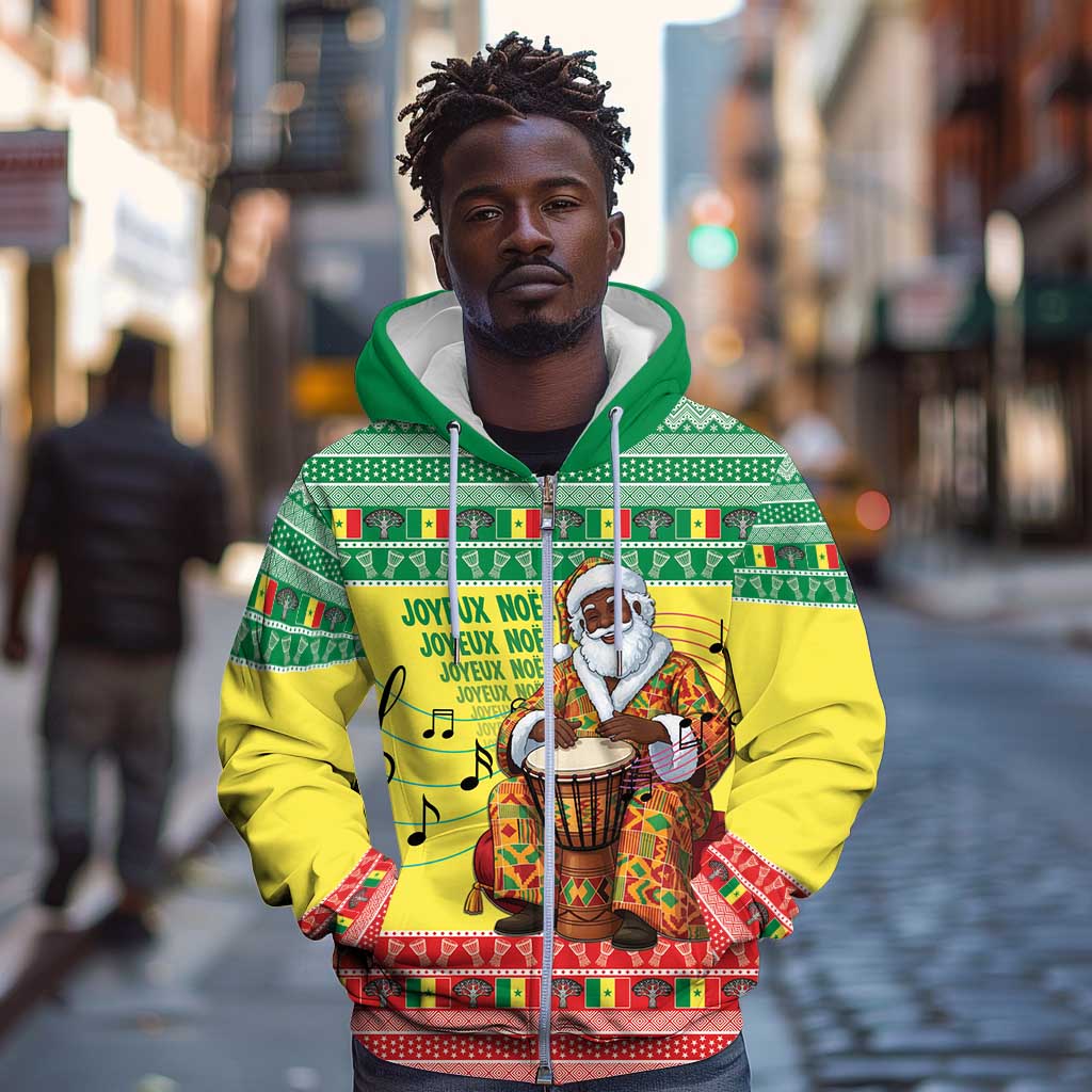Afro Chirstmas in Senegal Zip Hoodie Black Santa Playing Djembe Drum - African Pride
