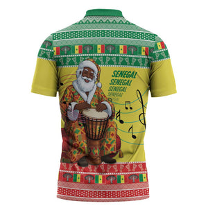 Senegal Christmas Zipper Polo Shirt Black Santa Playing Djembe Drum