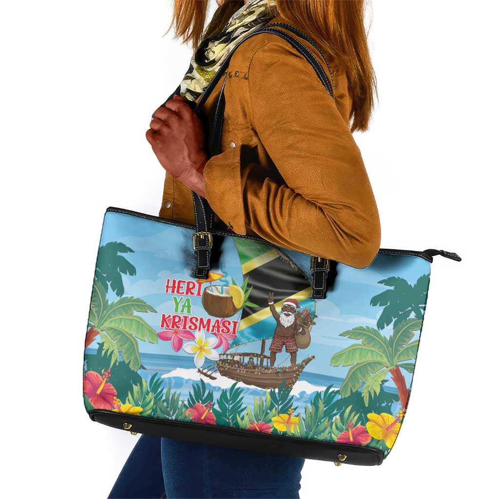 Afro Chirstmas in Tanzania Leather Tote Bag Heri ya Krismasi - African Pride
