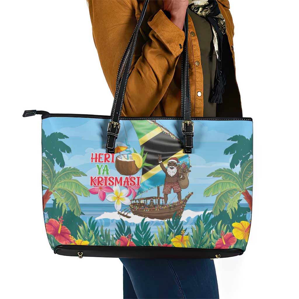 Afro Chirstmas in Tanzania Leather Tote Bag Heri ya Krismasi - African Pride