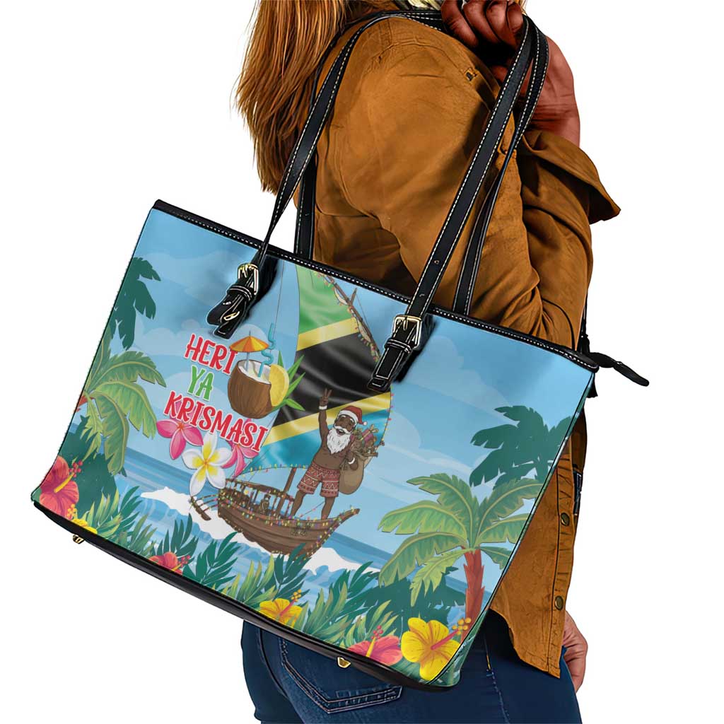 Afro Chirstmas in Tanzania Leather Tote Bag Heri ya Krismasi - African Pride
