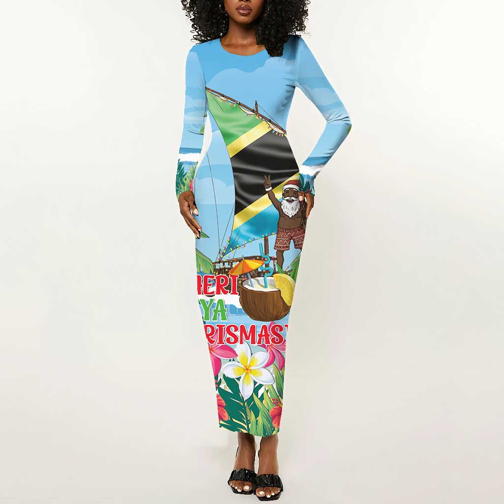 Afro Chirstmas in Tanzania Long Sleeve Bodycon Dress Heri ya Krismasi - African Pride