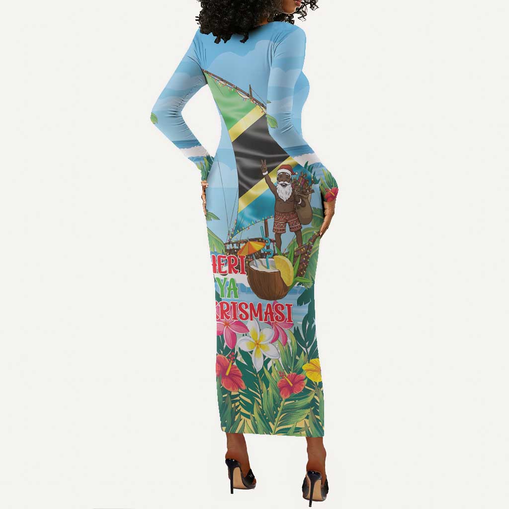 Afro Chirstmas in Tanzania Long Sleeve Bodycon Dress Heri ya Krismasi - African Pride