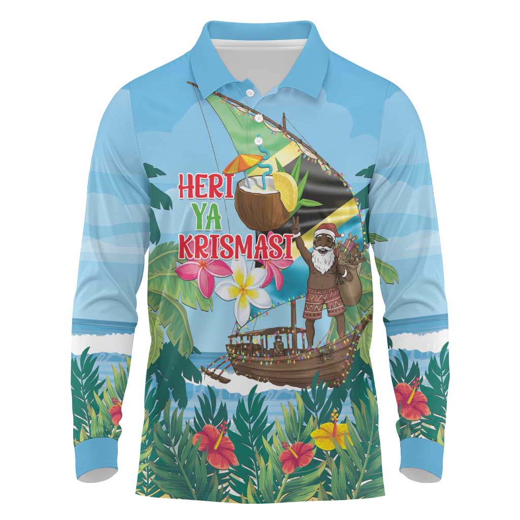 Afro Chirstmas in Tanzania Long Sleeve Polo Shirt Heri ya Krismasi - African Pride