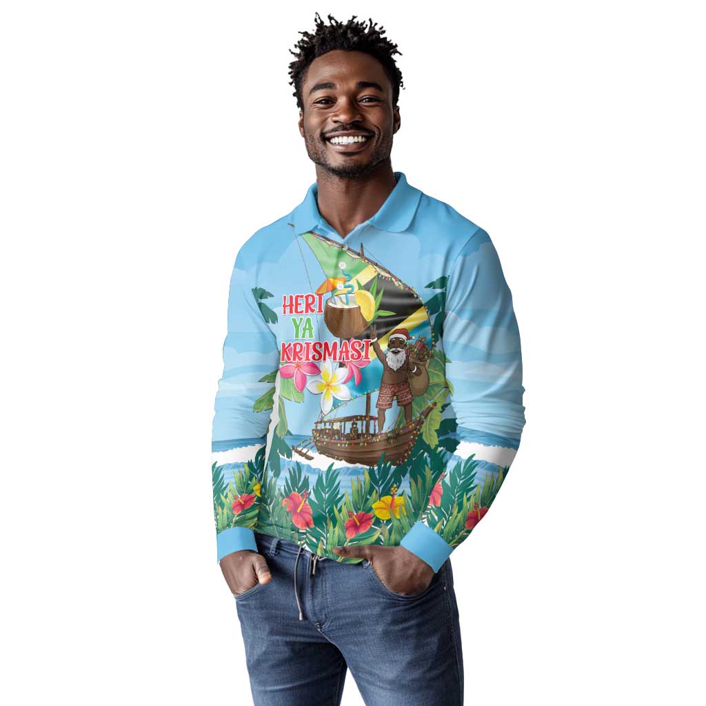 Afro Chirstmas in Tanzania Long Sleeve Polo Shirt Heri ya Krismasi - African Pride