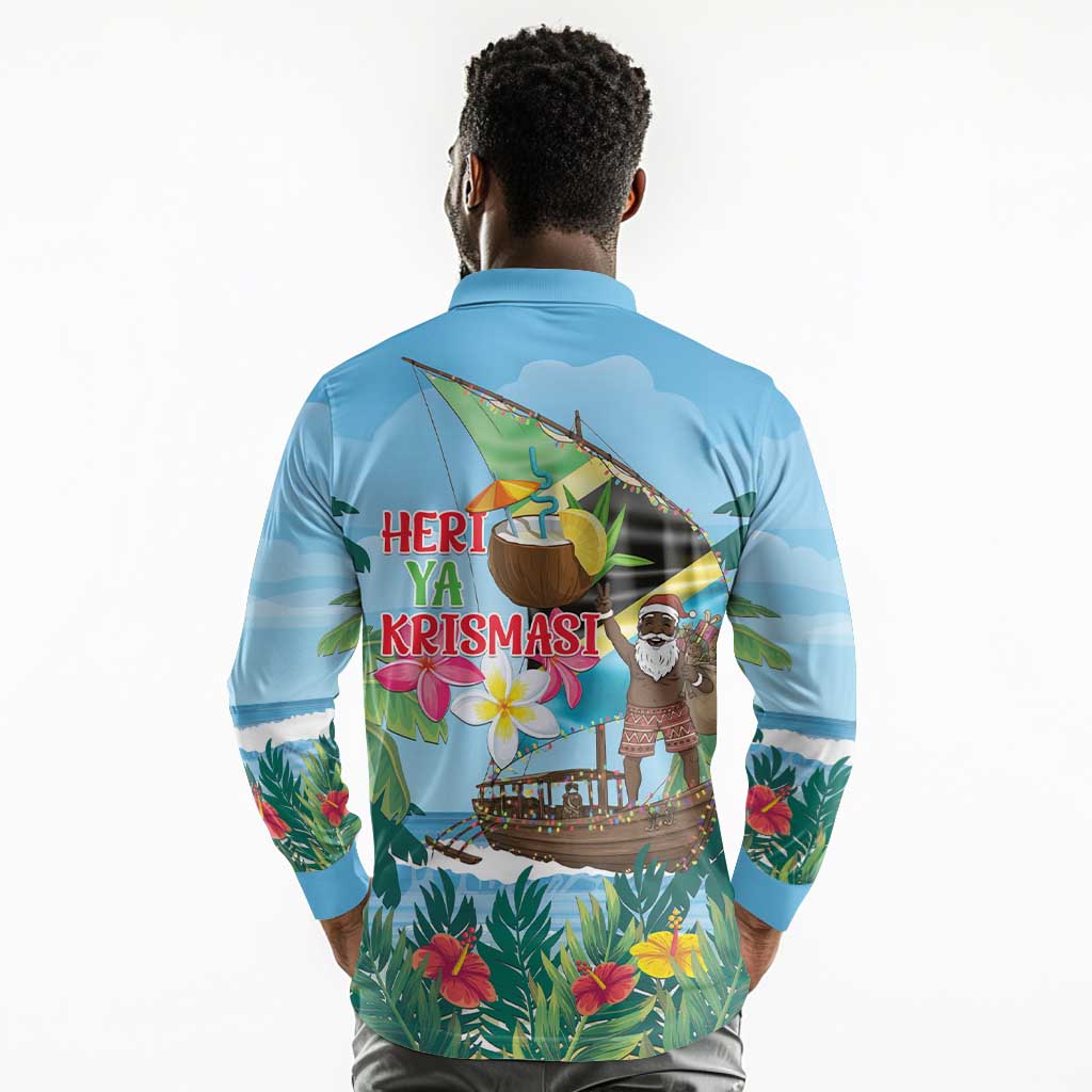 Afro Chirstmas in Tanzania Long Sleeve Polo Shirt Heri ya Krismasi - African Pride