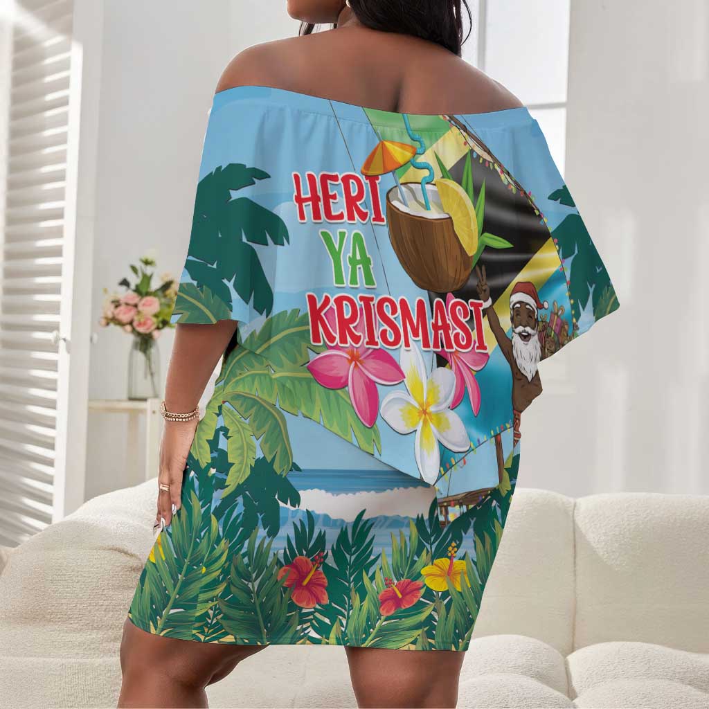 Afro Chirstmas in Tanzania Off Shoulder Short Dress Heri ya Krismasi - African Pride