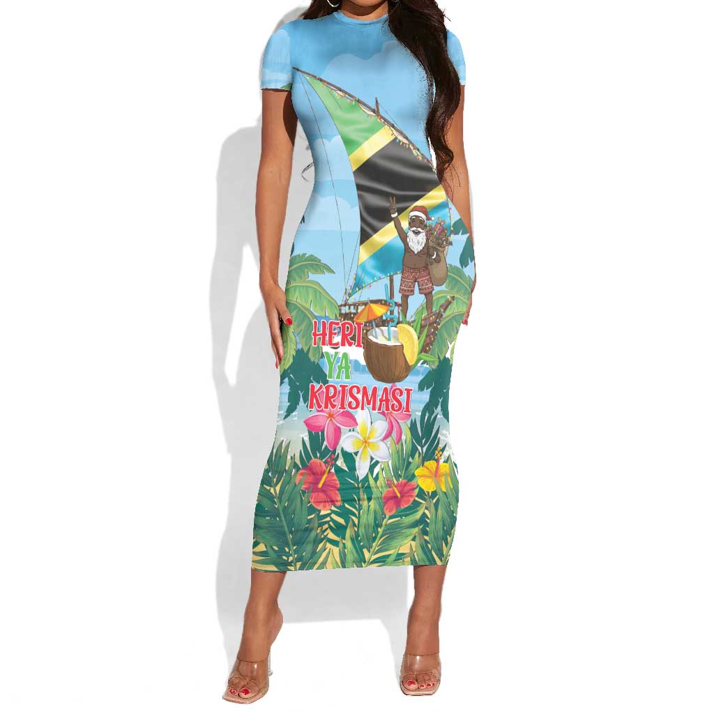 Afro Chirstmas in Tanzania Short Sleeve Bodycon Dress Heri ya Krismasi - African Pride