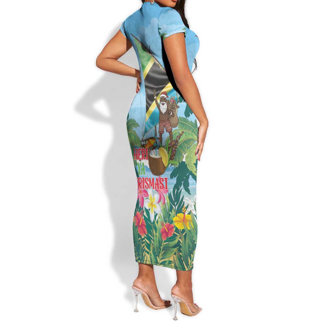 Afro Chirstmas in Tanzania Short Sleeve Bodycon Dress Heri ya Krismasi - African Pride