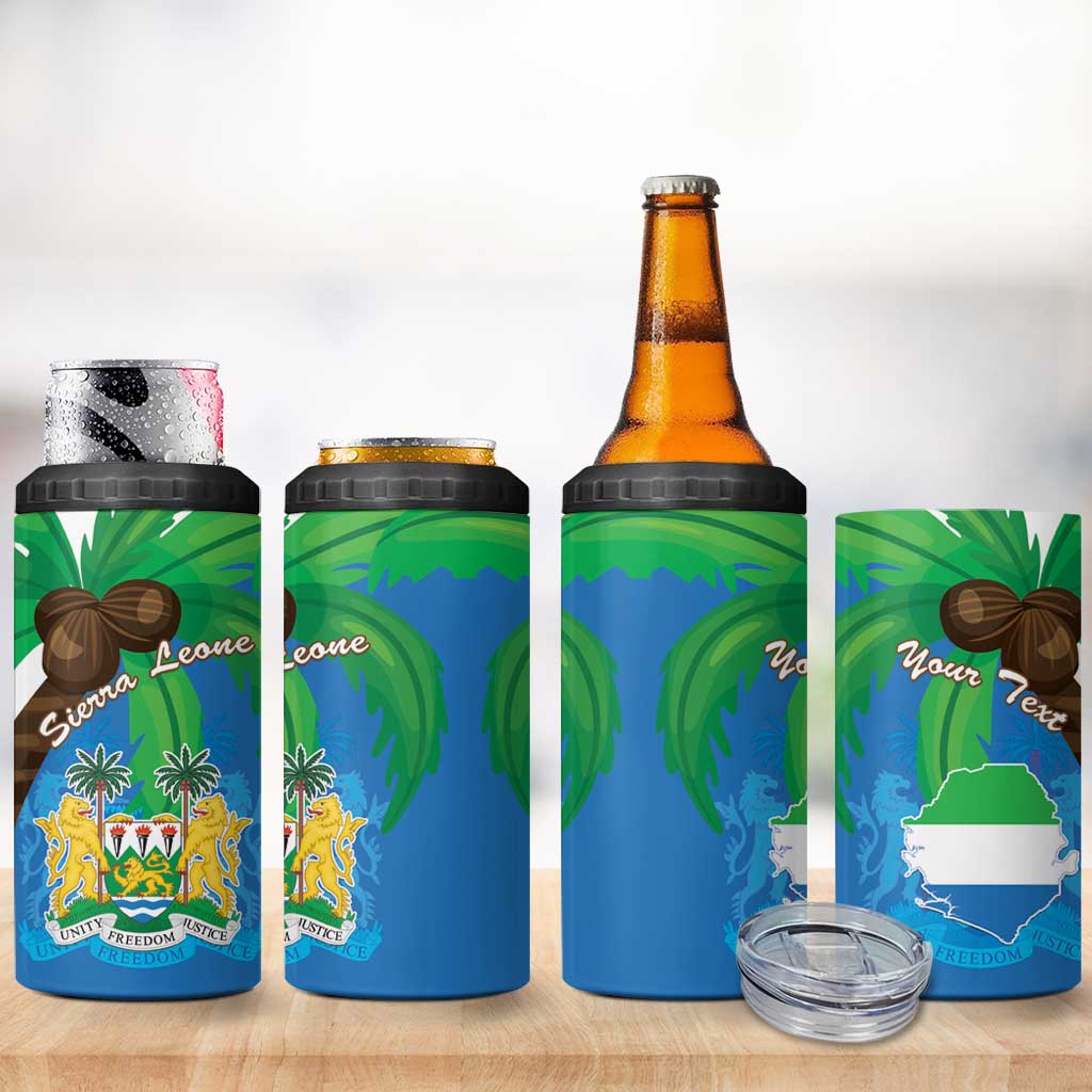 Personalised Afro Sierra Leone 4 in 1 Can Cooler Tumbler Coat Of Arms With Flag Map