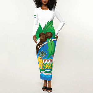 Personalised Afro Sierra Leone Long Sleeve Bodycon Dress Coat Of Arms With Flag Map LT15