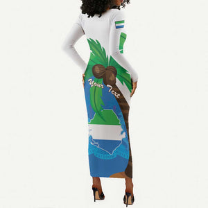 Personalised Afro Sierra Leone Long Sleeve Bodycon Dress Coat Of Arms With Flag Map LT15