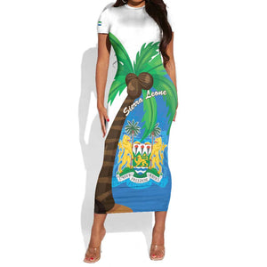 Personalised Afro Sierra Leone Short Sleeve Bodycon Dress Coat Of Arms With Flag Map LT15