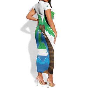 Personalised Afro Sierra Leone Short Sleeve Bodycon Dress Coat Of Arms With Flag Map LT15